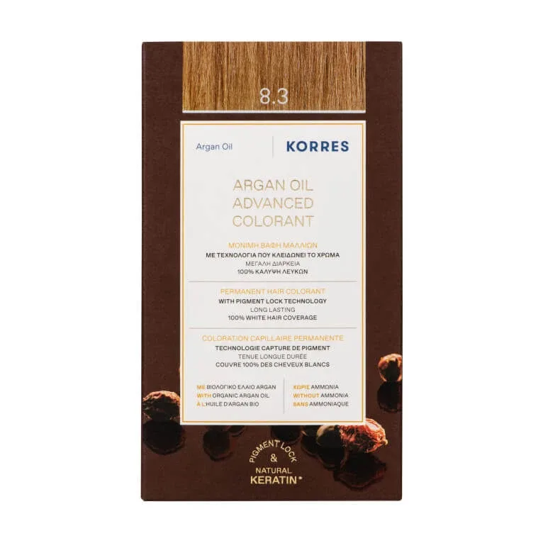 KORRES VOPSEA PERMANENTĂ CU ULEI DE ARGAN BLOND DESCHIS AURIU 8.3 — preț și oferte
