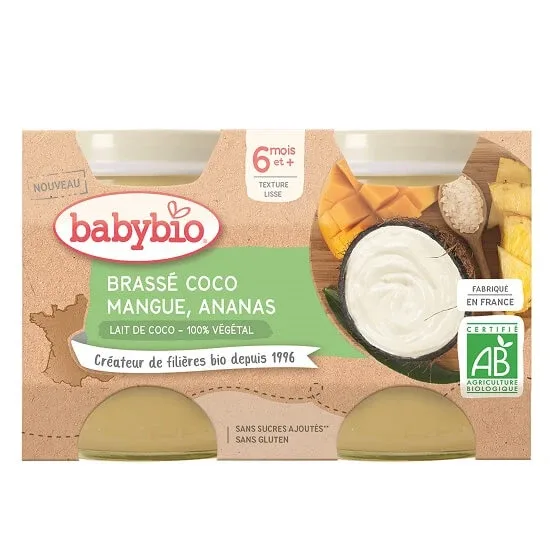Crema din lapte de cocos cu mango si ananas, 2x130 gr, BabyBio — preț și oferte