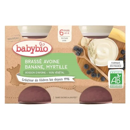 Crema din Lapte de Ovaz cu Banane si Afine, 2x130 gr, BabyBio — preț și oferte