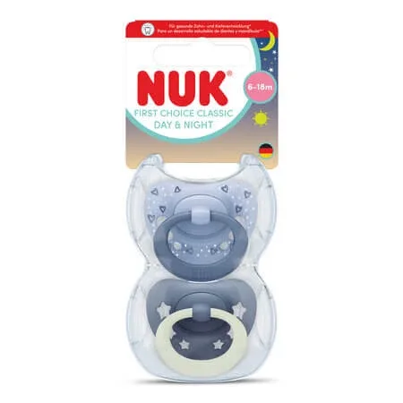 Set suzete Day&Night First Choice Classic, Albastru, 6-18 luni, 2 bucati, Nuk — preț și oferte