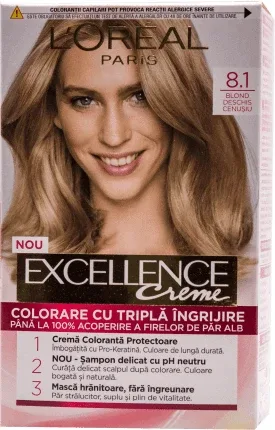 Loreal Paris  EXCELLENCE CREME Vopsea de păr permanentă cu amoniac 8.1, 1 buc — preț și oferte