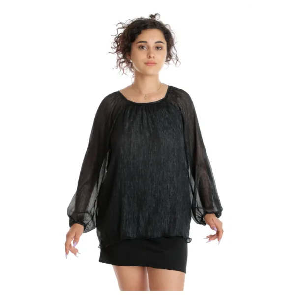 Bluza voal CT24099 negru/insertii argintii, Cesy | marimea S CESY INFINITY — preț și oferte