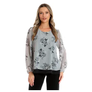Bluza voal dublu CP25024 gri floral/negru, Cesy | marimea M