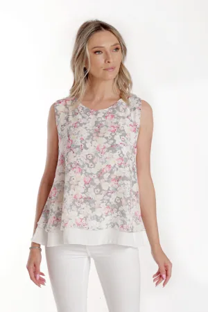 Bluza voal dublu CV24061 alb/pastel floral, Cesy | marimea L