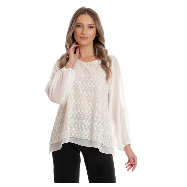 Bluza voal si dantela CI25015 ivoire, Cesy | marimea L CESY INFINITY — preț și oferte