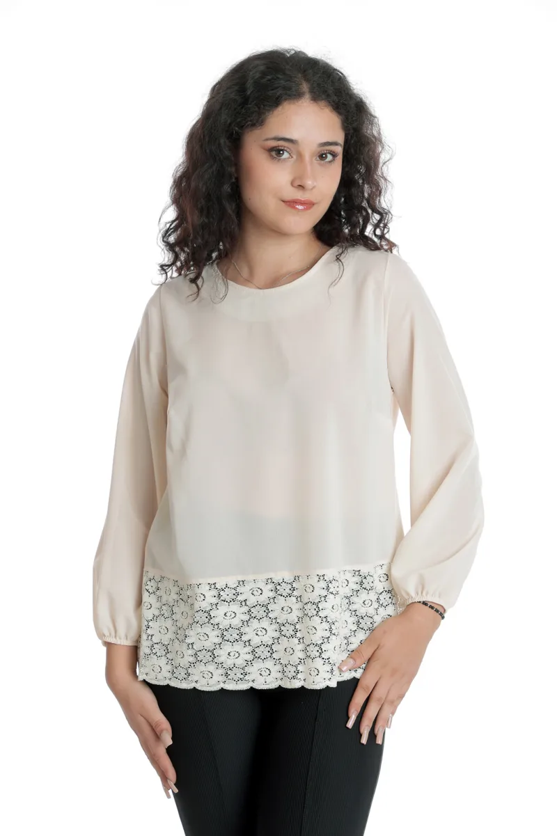 Bluza voal si dantela CT23070 crem, Cesy | marimea L CESY INFINITY — preț și oferte