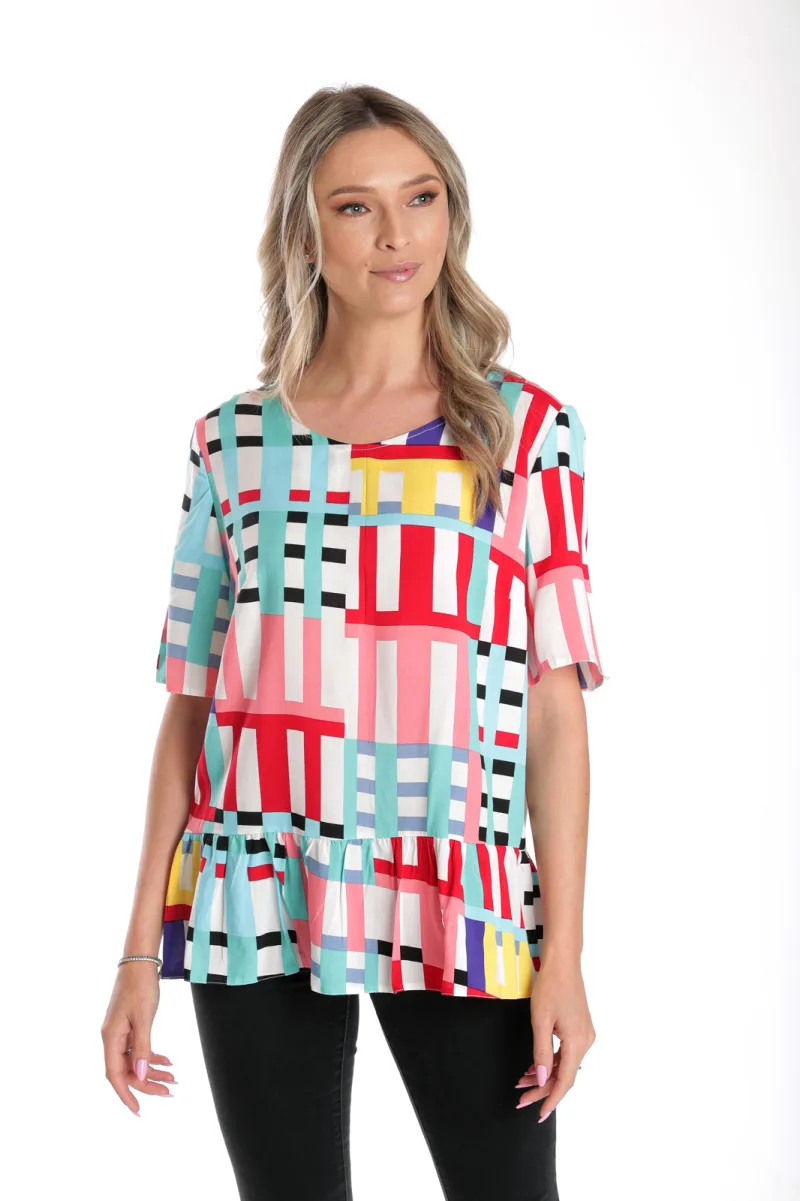 Bluza volan CV24056 alb/multicolor cadrilat, Cesy | marimea L CESY INFINITY — preț și oferte