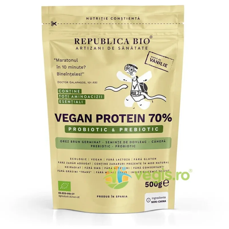 Pudra Proteica cu Aroma de Vanilie Vegan Protein 70% - Probiotic & Prebiotic Ecologica/Bio 500g REPUBLICA BIO — preț și oferte