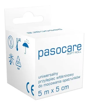 Pasocare Plaster, nețesut pe rolă, 5m x 5cm, rolă moale, 1 buc - Durată lungă de viață!