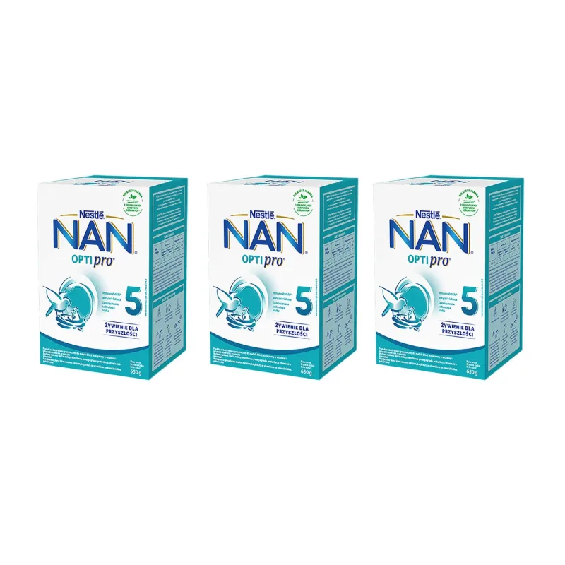 Set Nestle NAN Optipro 5, lapte modificat Junior pentru copii peste 2,5 ani, 3 x 650 g — preț și oferte