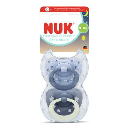 Set suzete Day&Night First Choice Classic, Albastru, 18-36 luni, 2 bucati, Nuk — preț și oferte