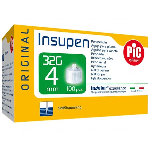 Pic Solution Insupen, ace pentru stilou cu insulină, 32G (0,23 mm) x 4 mm, 100 bucăți — preț și oferte