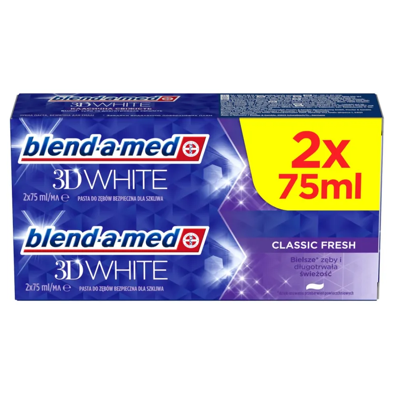 Blend-a-med 3D White, pastă de dinți, Classic Fresh, 2 x 75 ml — preț și oferte