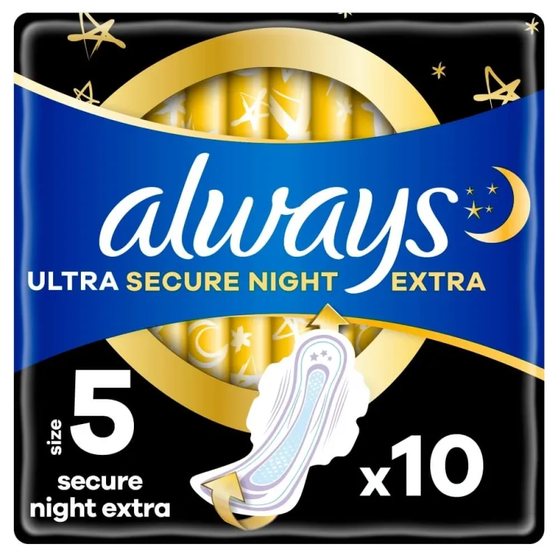 Always Ultra Secure Night, șervețele sanitare cu aripi, mărimea 5, Extra, 10 bucăți — preț și oferte