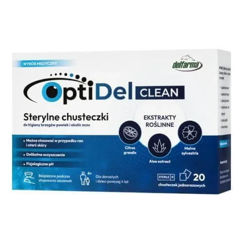 Șervețele sterile OptiDel Clean pentru igiena marginilor pleoapelor și a zonei ochilor, 20 buc Delpharm Lille Sas — preț și oferte