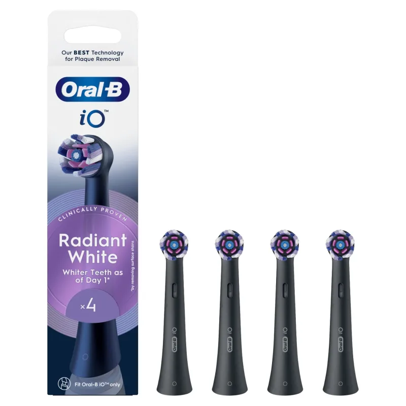 Oral-B iO Radiant White, vârfuri de schimb pentru periuța de dinți magnetică, negru, 4 bucăți — preț și oferte