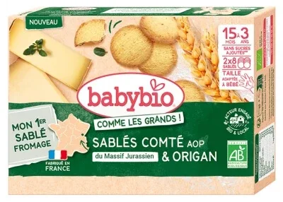 Babybio Biscuiți cu brânză Comté și oregano, pentru copii de la 15 luni la 3 ani, ecologici, 16 biscuiți — preț și oferte
