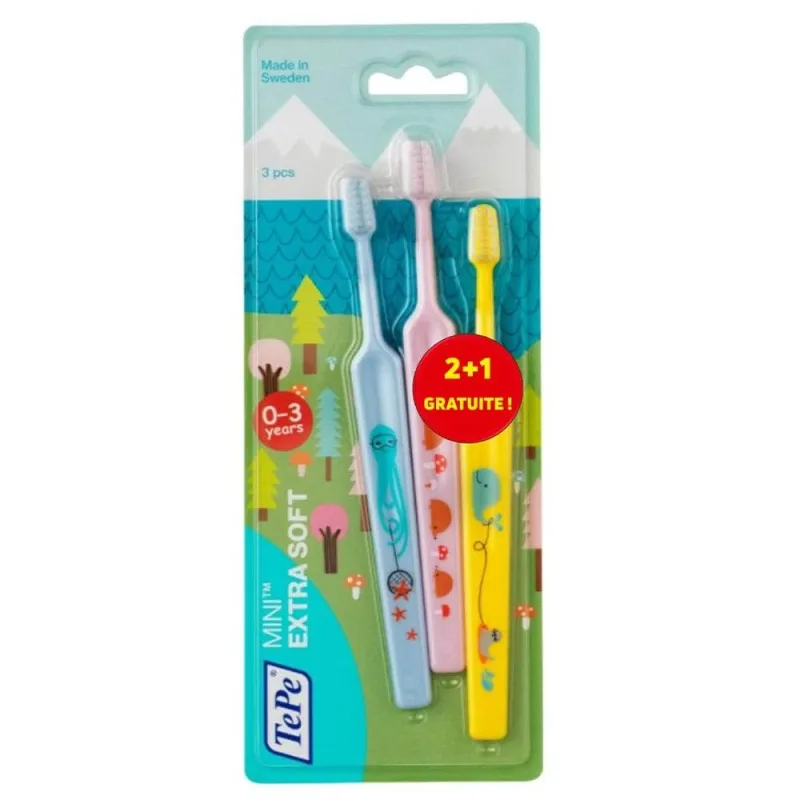 Periuțe de dinți TePe Mini Extra Soft 0 - 3 ani x3 — preț și oferte