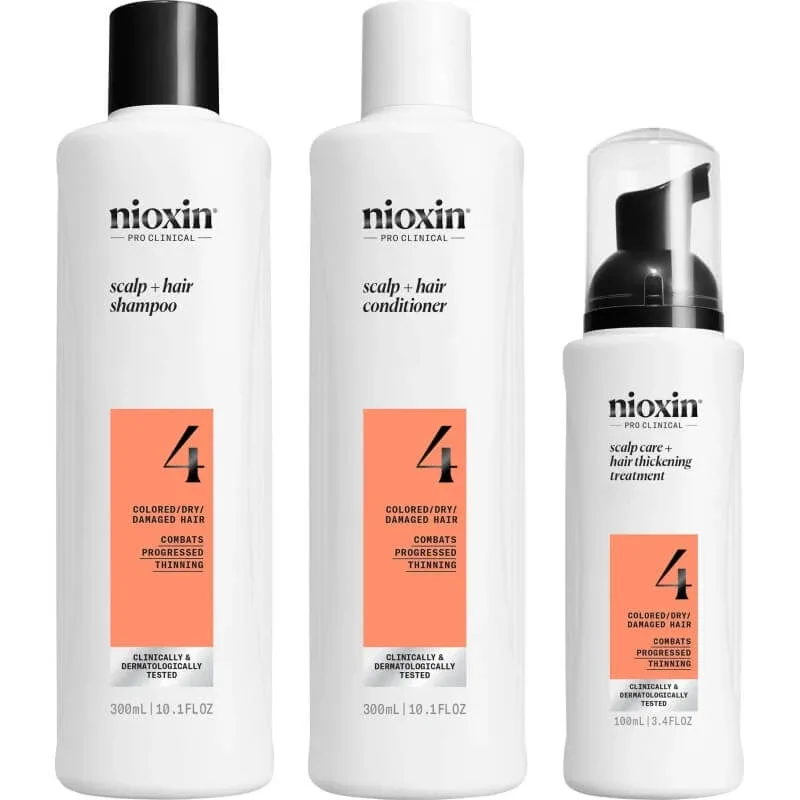 Set Nioxin System 4 – trusă pentru volum: șampon 300 ml + balsam 300 ml + tratament 100 ml — preț și oferte