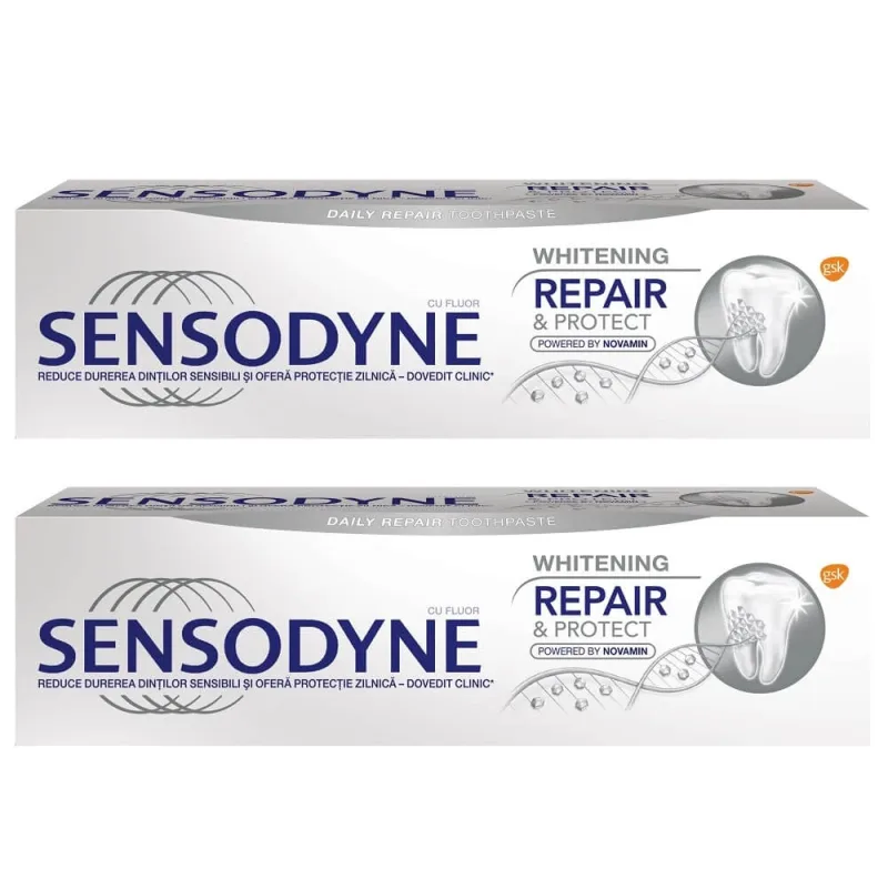 Pachet Pastă de dinți Whitening Repair & Protect Sensodyne, 75 ml + 75 ml, Gsk HALEON — preț și oferte
