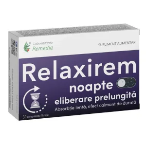 Relaxirem Noapte cu eliberare prelungită, 30 comprimate, Laboratoarele Remedia
