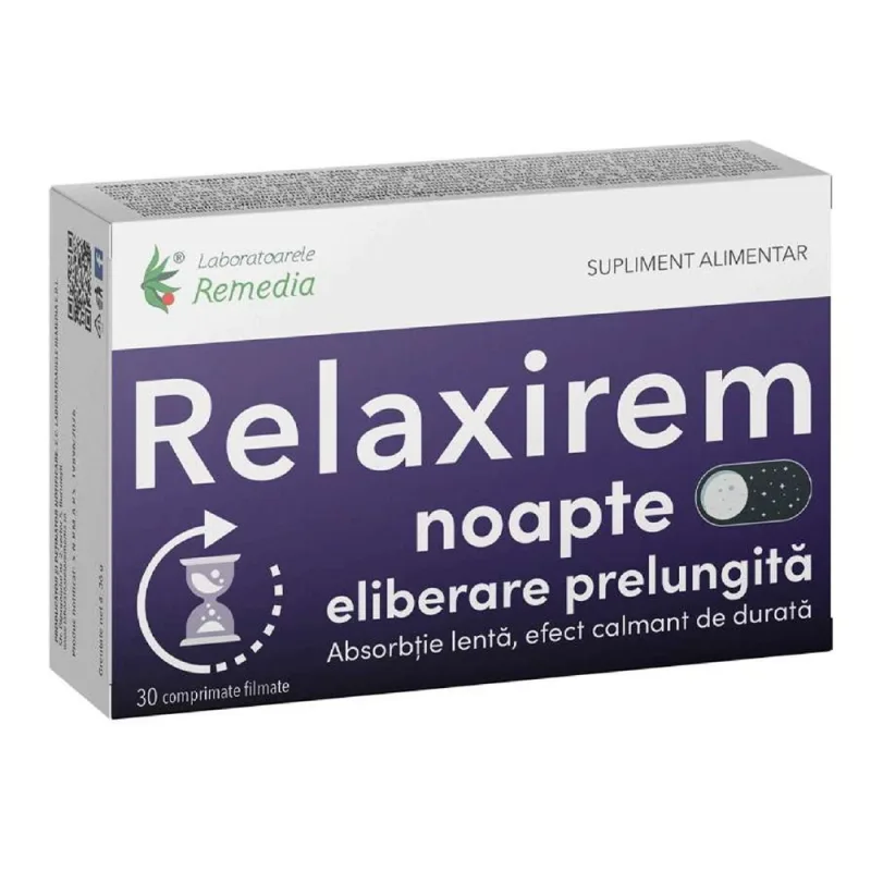 Relaxirem Noapte cu eliberare prelungită, 30 comprimate, Laboratoarele Remedia — preț și oferte