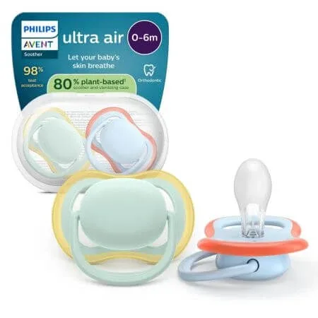Suzete Ultra Air, Verde/Albastru, 0-6 luni, SCF087/01, 2 buc, Philips Avent — preț și oferte
