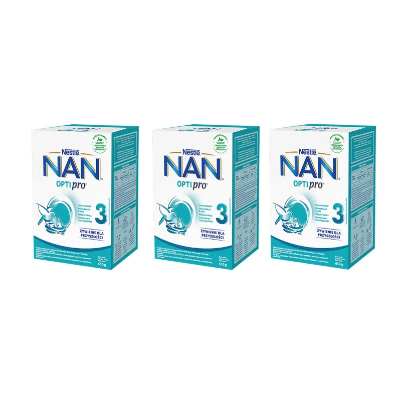 Set Nestle NAN Optipro 3, lapte modificat Junior pentru copii peste 1 an, 3 x 650 g — preț și oferte