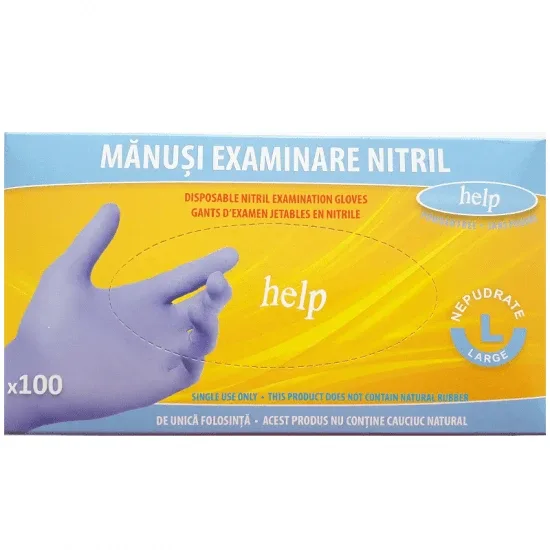 Manusi de examinare din nitril nepudrate marimea L, 100 buc, Help — preț și oferte