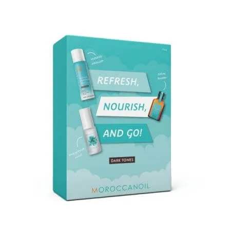 Set Refresh Sampon uscat cu nuante inchise, 65 ml + Ulei tratament original, 25 ml + Parfum par si corp, 30 ml, Moroccanoil — preț și oferte