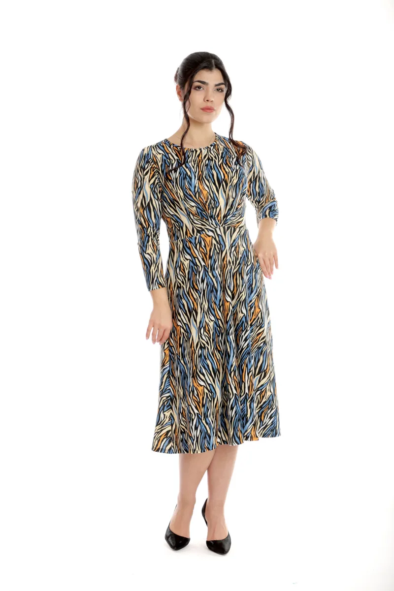 Rochie pliuri bust CP24027 albastru/orange animal print, Cesy | marimea S CESY INFINITY — preț și oferte