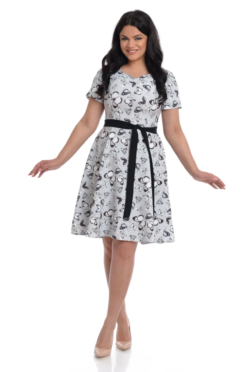 Rochie semiclos CV22037 SIZE gri/fluturi rose, Cesy | marimea XXL CESY INFINITY — preț și oferte