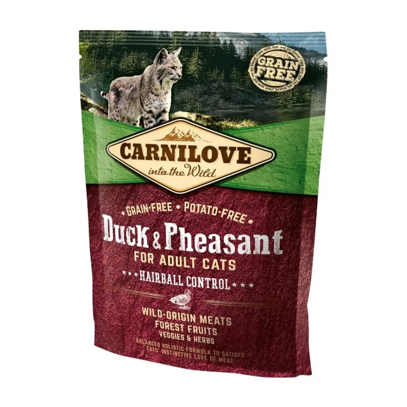 CARNILOVE Hairball Control, Rață și Fazan, hrană uscată fără cereale pisici, limitarea ghemurilor de blană, 400g — preț și oferte