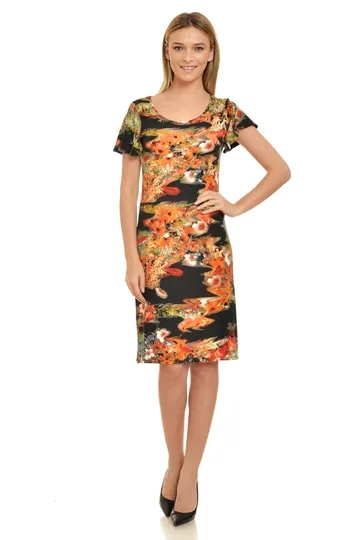 Rochie spate V CP17311 negru/oranj floral, Cesy | marimea S CESY INFINITY — preț și oferte