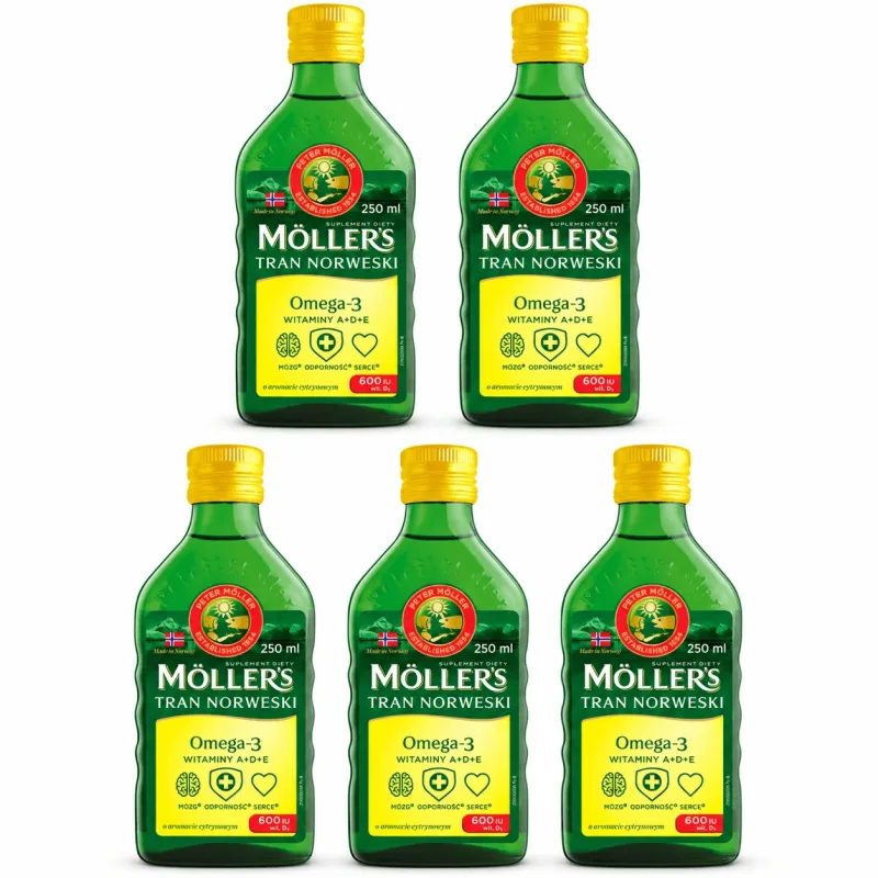Ulei de pește cu Omega-3, peste 3 ani, aromă de lămâie, 5x250 ml, Möller’s — preț și oferte