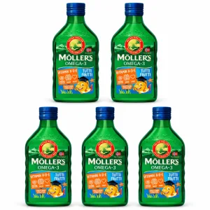 Ulei de pește norvegian, peste 3 ani, aromă fructată, 5x250 ml, Möller's