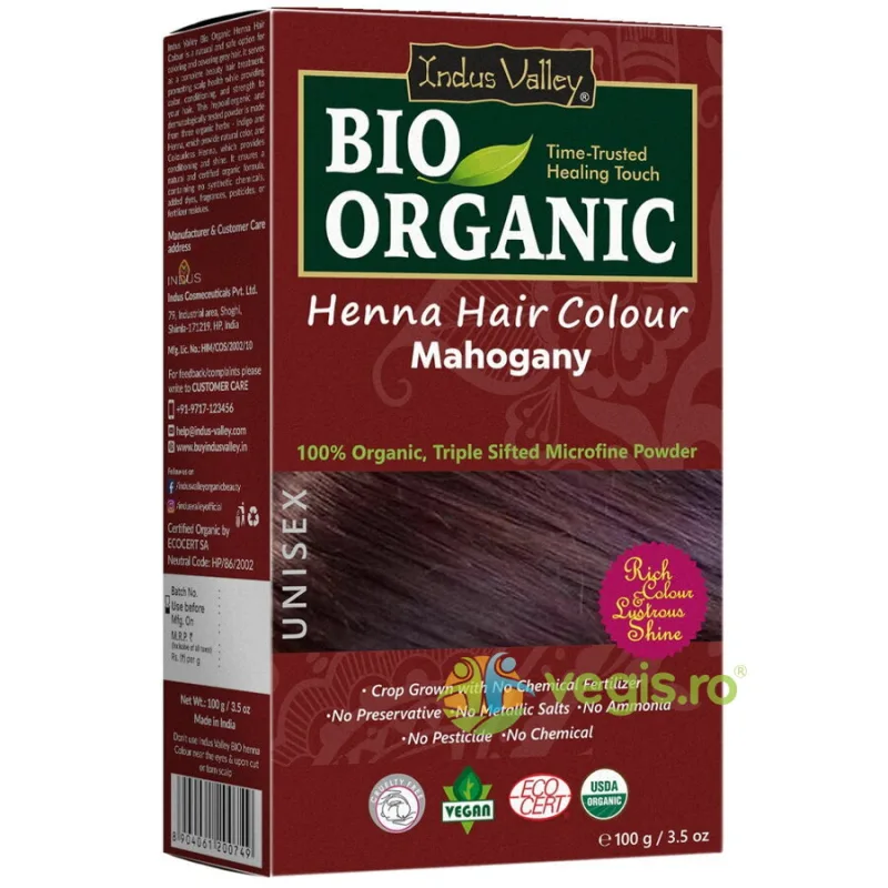 Vopsea de Par Henna Rosu Mahon Bio 100g INDUS VALLEY — preț și oferte
