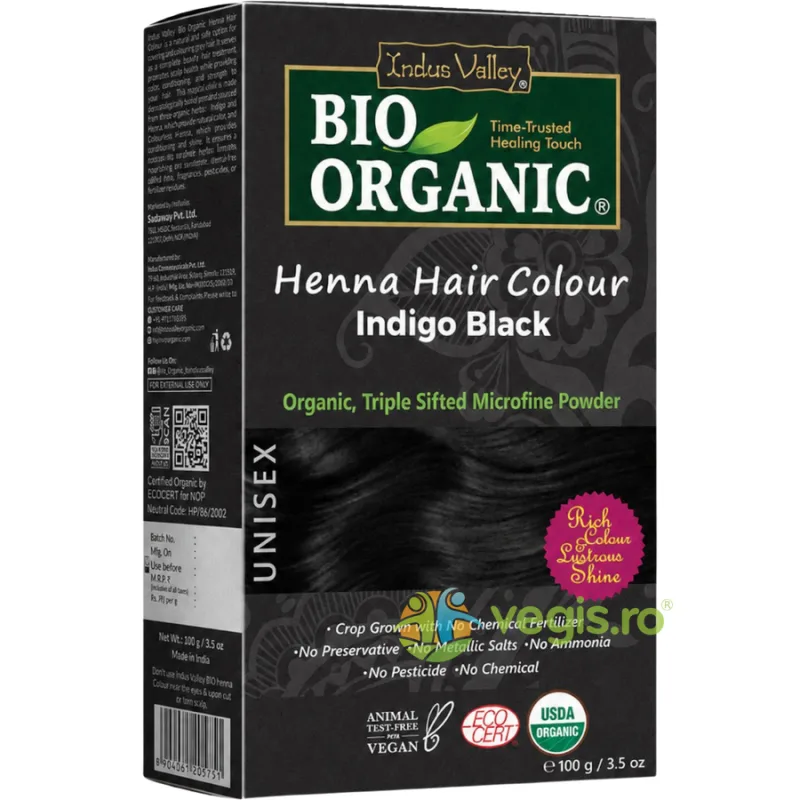 Vopsea de Par Henna Soft Black Bio 100g INDUS VALLEY — preț și oferte
