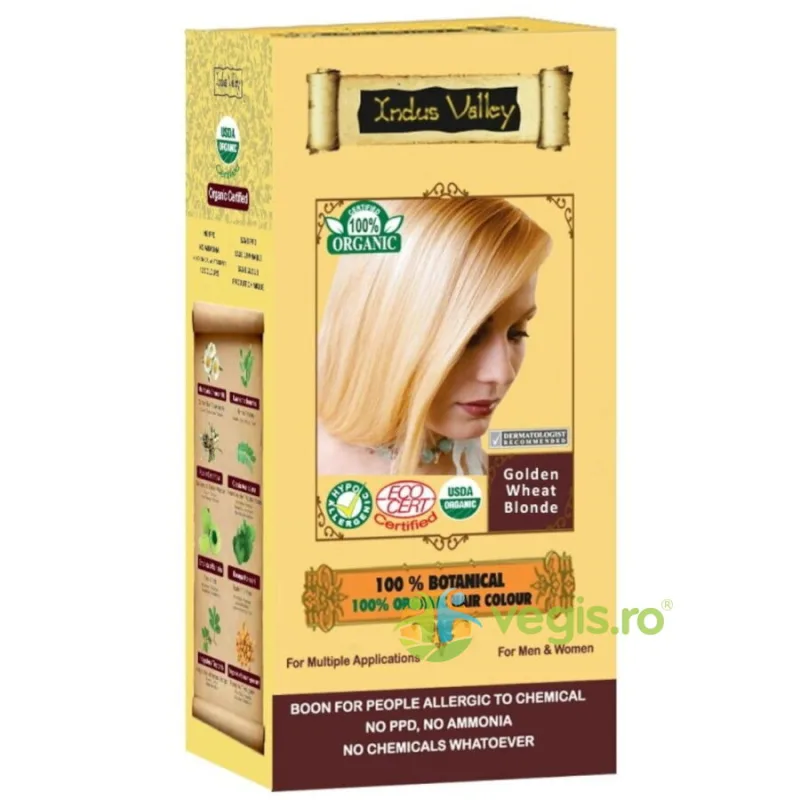 Vopsea de Par Henna Blond Auriu Botanical 120g INDUS VALLEY — preț și oferte