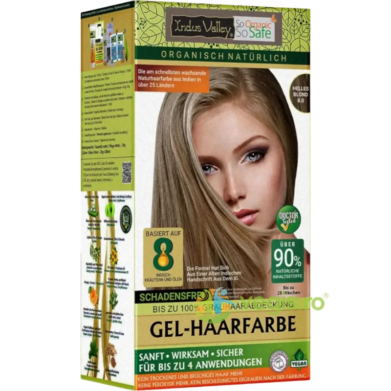 Vopsea de Par Henna Gel  8.0 Blond 220g INDUS VALLEY — preț și oferte