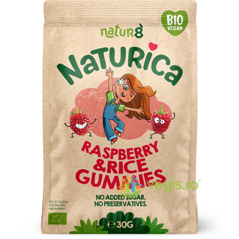 Jeleuri Vegane din Fructe cu Zmeura si Orez Crocant Naturica Ecologice/Bio 30g Natur8 — preț și oferte