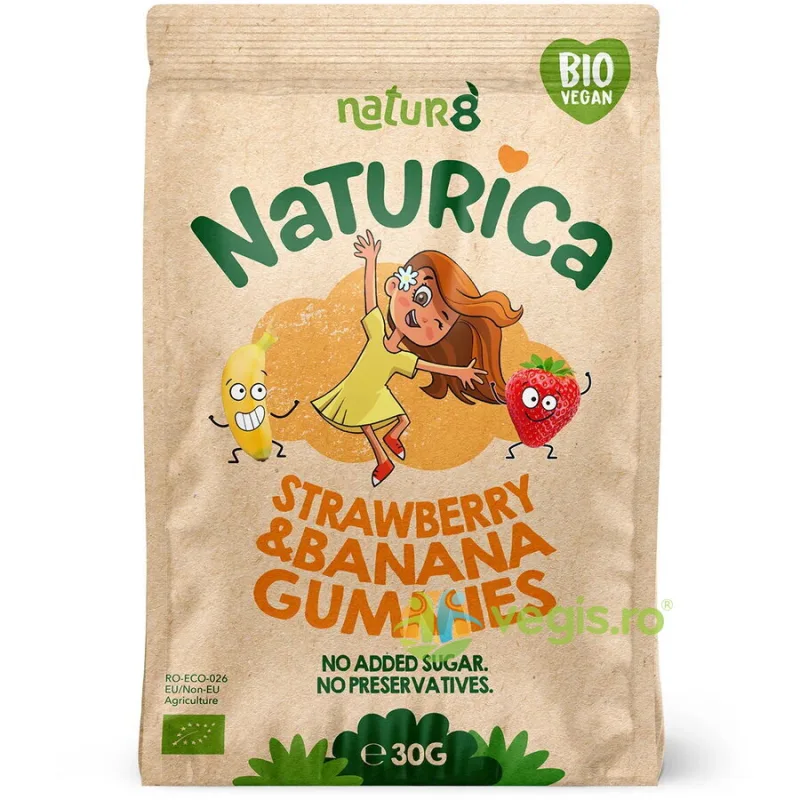 Jeleuri Vegane din Fructe cu Capsuni si Banane Naturica Ecologice/Bio 30g Natur8 — preț și oferte