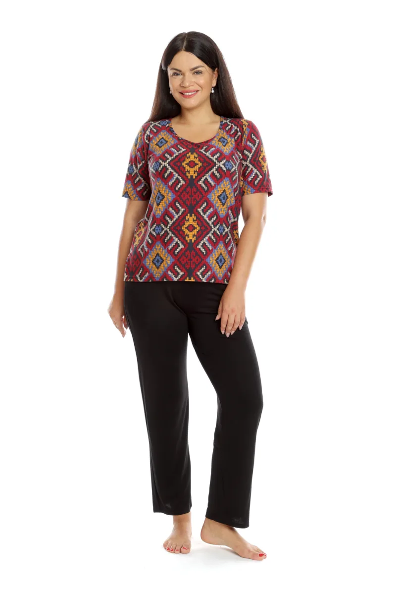 Tinuta dama casual CT22076 grena etno/negru, Cesy | marimea M CESY INFINITY — preț și oferte