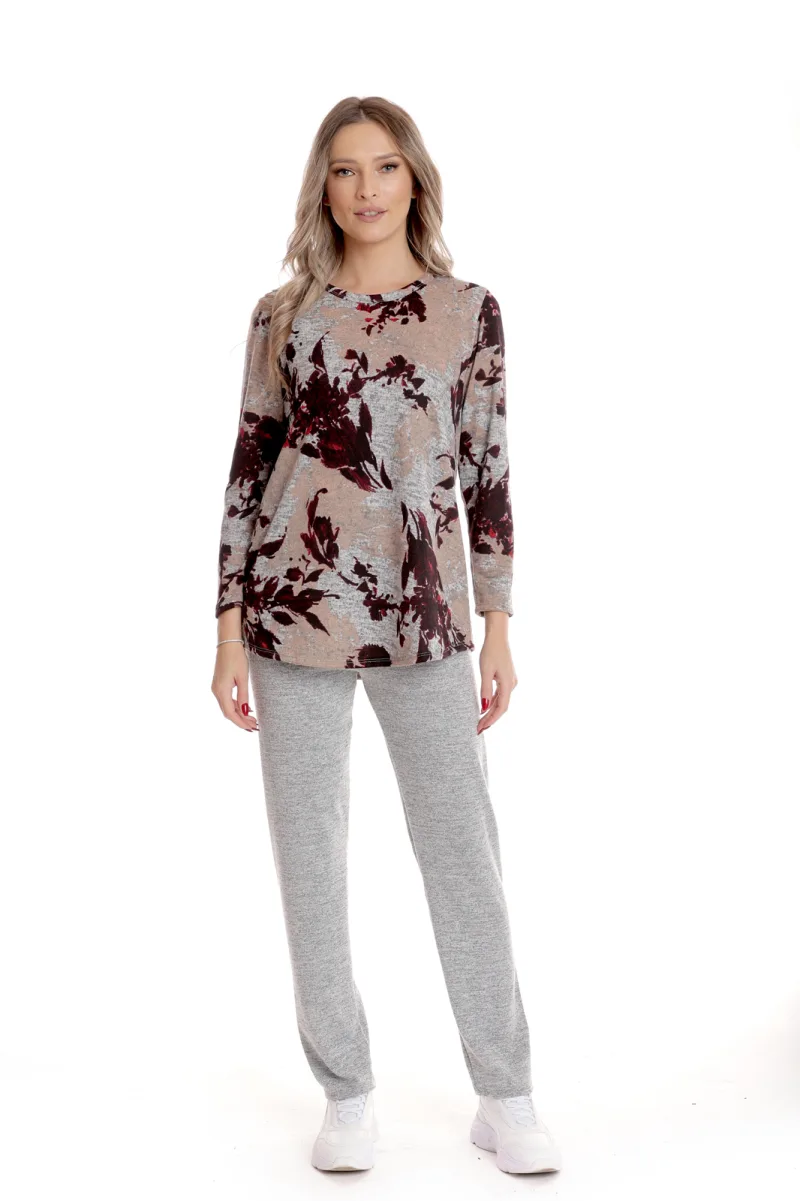 Tinuta dama CI25003 gri melanj/burgundy floral, Cesy | marimea S CESY INFINITY — preț și oferte