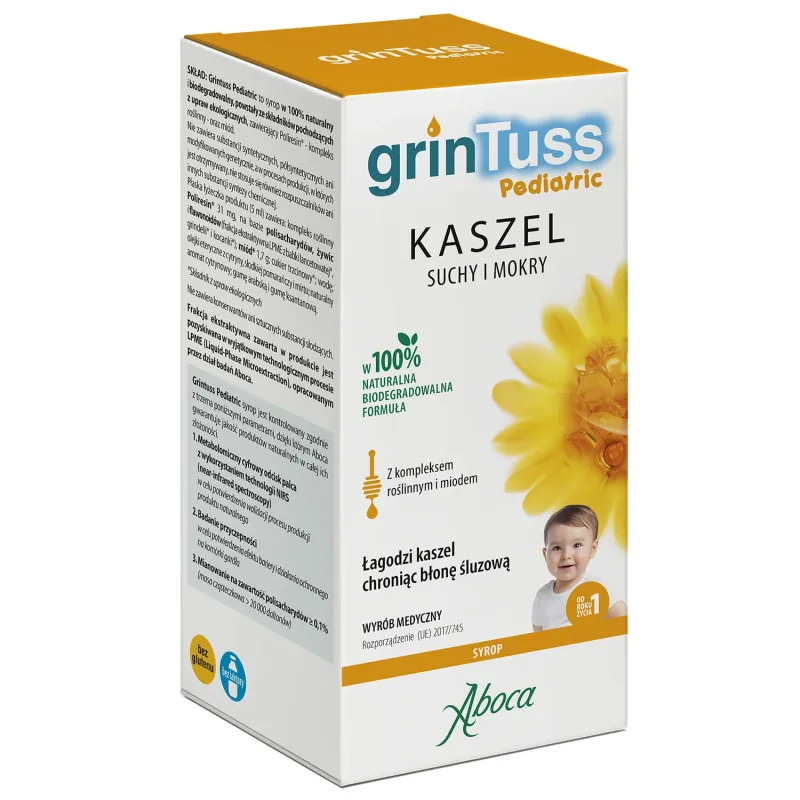 GrinTuss Pediatric, tuse uscată și umedă, sirop pentru copii cu vârsta peste 1 an, 128 g ABOCA — preț și oferte