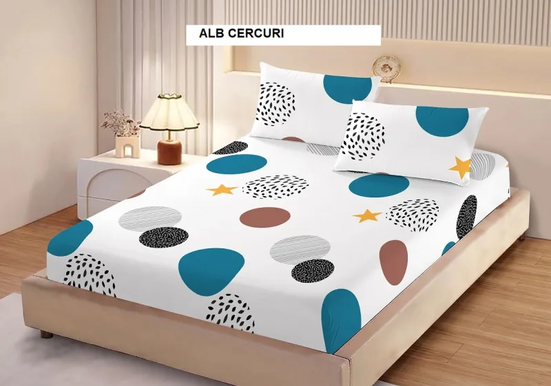 Husa de pat FINET + 2 fete de perna alb cercuri 200x160 cm, Ralex | 1 buc RALEX INFINITY — preț și oferte