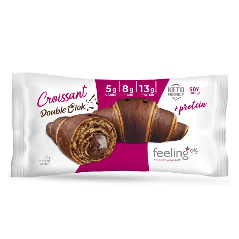 Croissant proteic Dublu Ciocolata, fara zahar, 50 g, Feeling Ok — preț și oferte