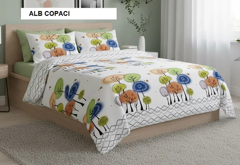 Lenjerie de pat policoton ELVO alb copaci 230x250 cm, Ralex | 1 buc RALEX INFINITY — preț și oferte