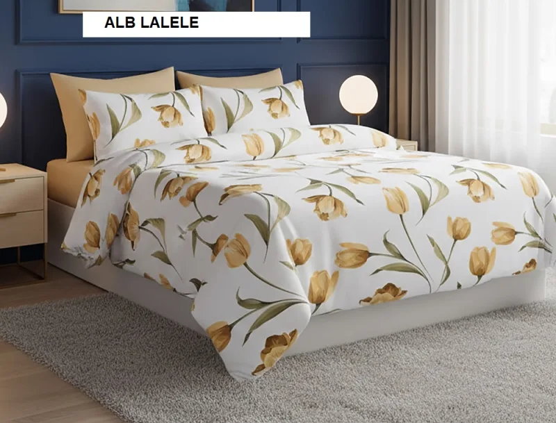 Lenjerie de pat policoton ELVO alb lalele 230x250 cm, Ralex | 1 buc RALEX INFINITY — preț și oferte