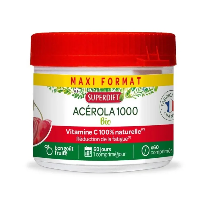Superdiet Acerola 1000 Bio Natural Vitamina C 60 comprimate de mestecat — preț și oferte